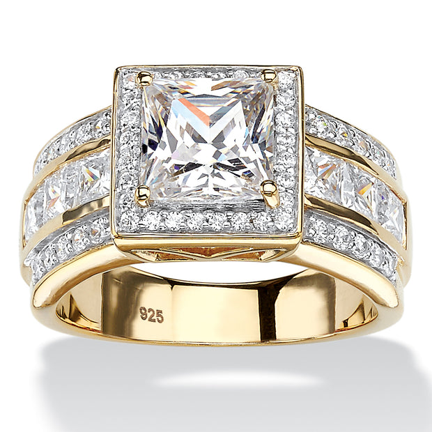 PalmBeach Jewelry Yellow Gold-plated Sterling Silver Princess Cut Cubic Zirconia Halo Engagement Ring Sizes 6-10