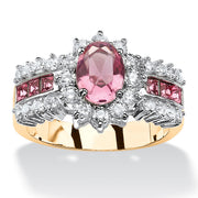 PalmBeach Jewelry Yellow Gold-plated Oval Cut Pink Crystal and Cubic Zirconia Ring Sizes 6-10
