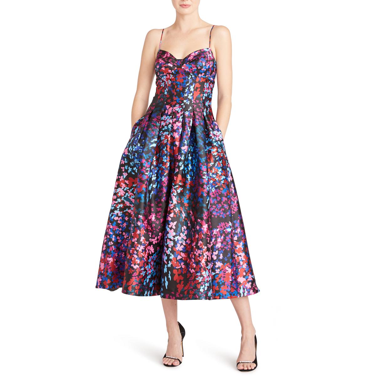 Womens Pleated Polyester Midi Dress