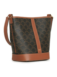 Celine Women Small Bucket Bag In Triomphe Canvas And Tan Calf Leather