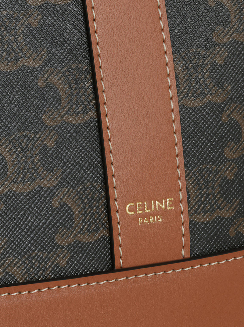 Celine Women Small Bucket Bag In Triomphe Canvas And Tan Calf Leather