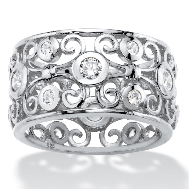 PalmBeach Jewelry Sterling Silver Round Cubic Zirconia Eternity Eternity Ring Sizes 6-10