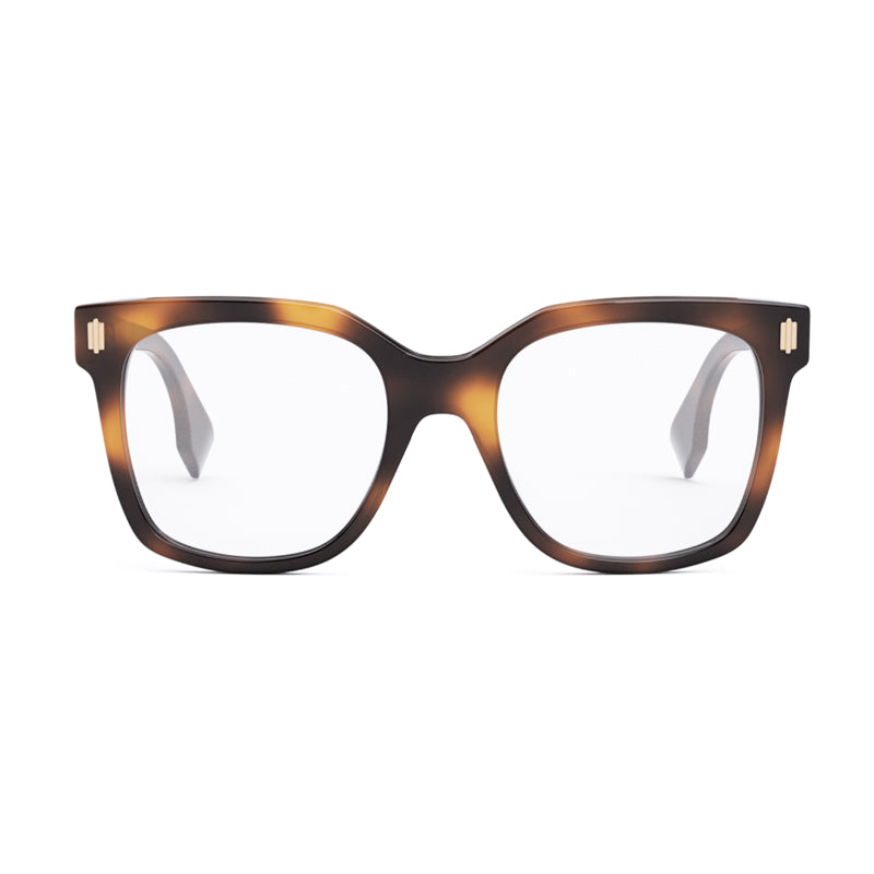 Fendi Eyeglasses Square Full Rim, Havana Frame and Clear Demo Lenses Lens FE50054I053