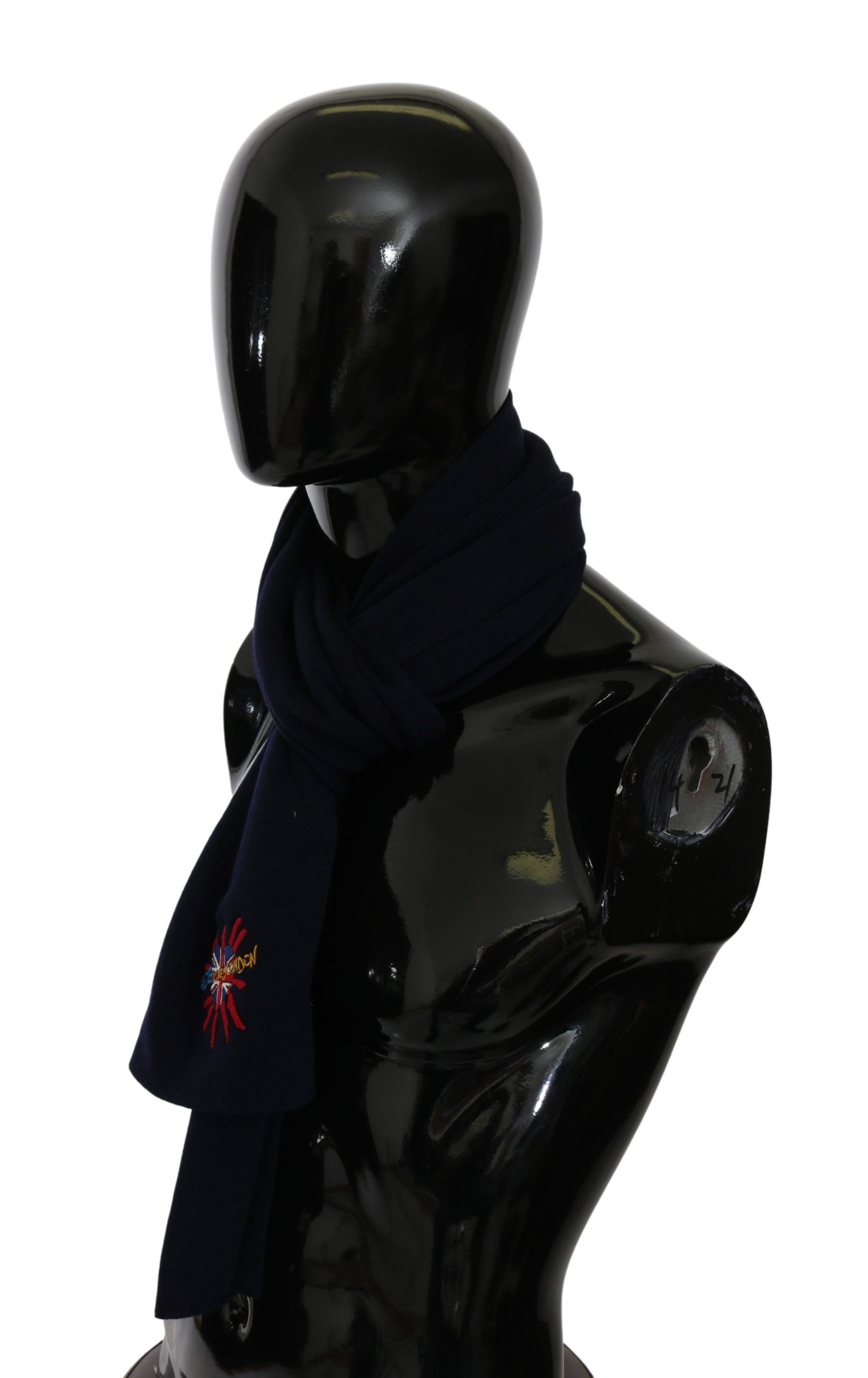 Dolce & Gabbana  Navy Wool Scarf with DG Loves London Embroidery