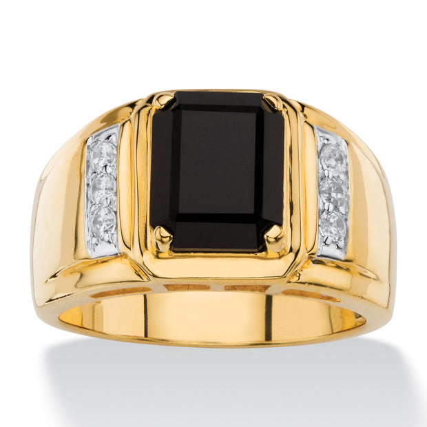 PalmBeach Jewelry Men's Yellow Gold-plated Emerald Cut Natural Black Onyx and Diamond Accent Ring Sizes 8-16
