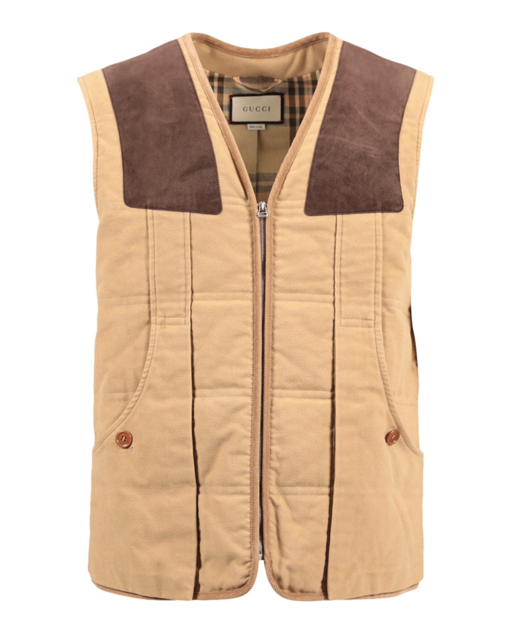 Gucci Mens Moleskin Vest With Suede Details