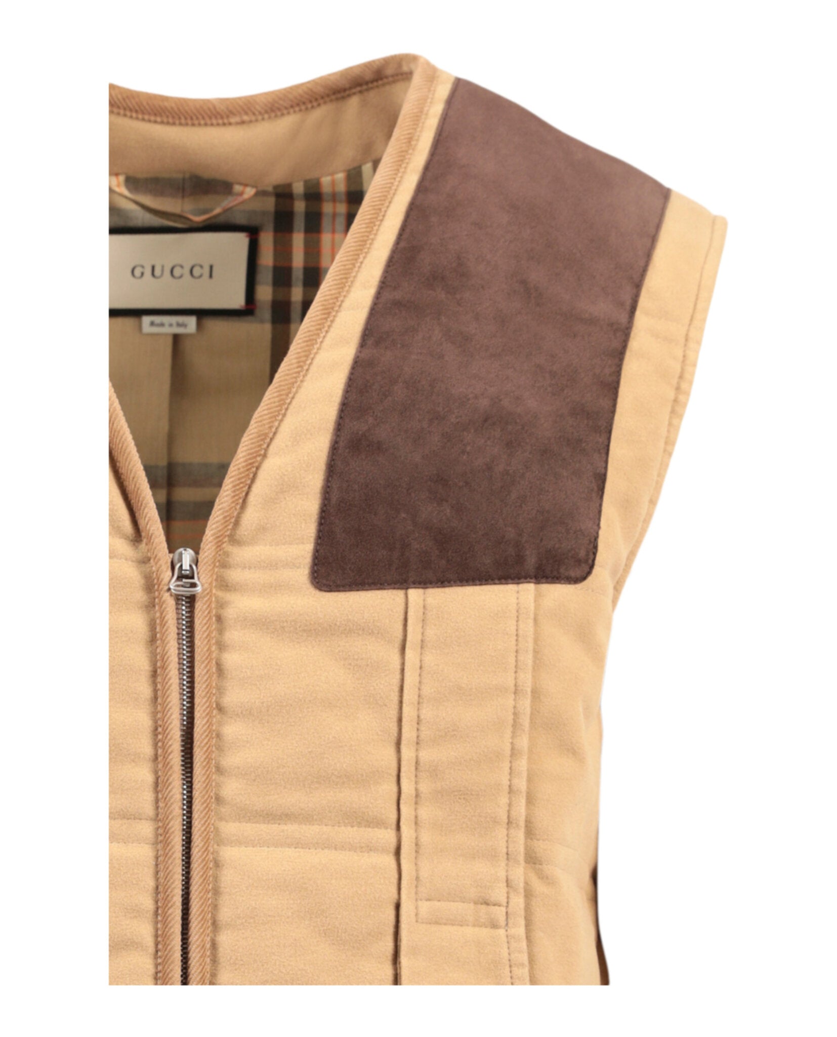 Gucci Mens Moleskin Vest With Suede Details