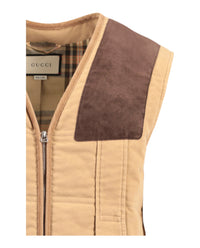 Gucci Mens Moleskin Vest With Suede Details