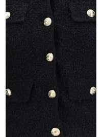 Balmain Women Double-Breasted Tweed Cropped Jacket With Logo Buttons
