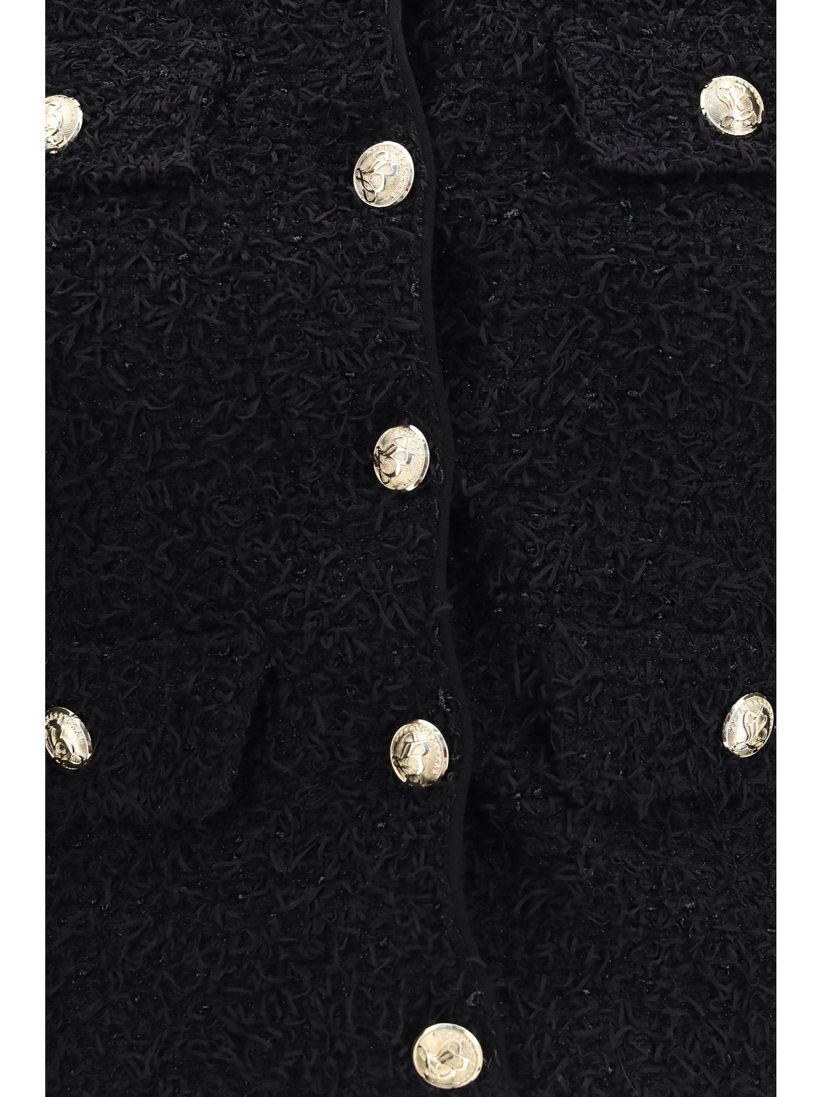 Balmain Women Double-Breasted Tweed Cropped Jacket With Logo Buttons