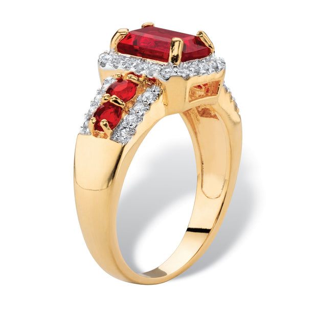 PalmBeach Jewelry Yellow Gold-plated Emerald Cut Simulated Red Ruby Red and Cubic Zirconia Halo Ring Sizes 6-10