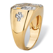 PalmBeach Jewelry Men's Yellow Gold-plated Round Genuine Diamond Cross Ring (1/5 cttw, I Color, I3 Clarity) Sizes 8-16