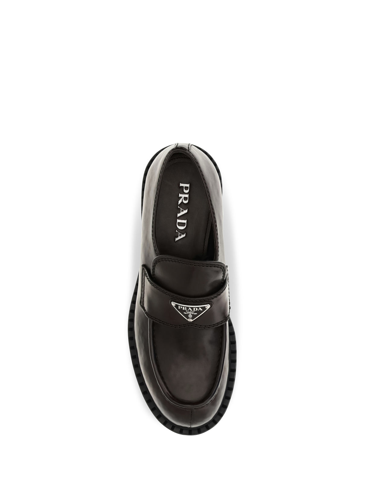 PRADA Prada Men Brushed Leather Loafers With Triangle Logo