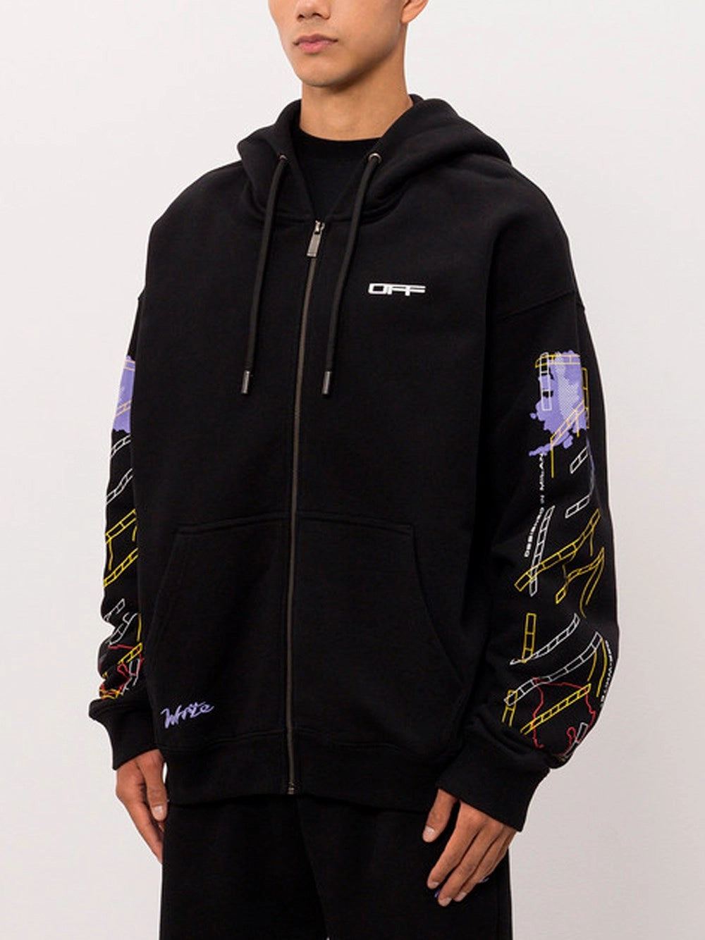 Off White Men `Archigeography Arrow Skate` Zip Hoodie