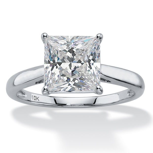 PalmBeach Jewelry 10K White Gold Princess Cut Cubic Zirconia Solitaire Engagement Ring Sizes 6-10