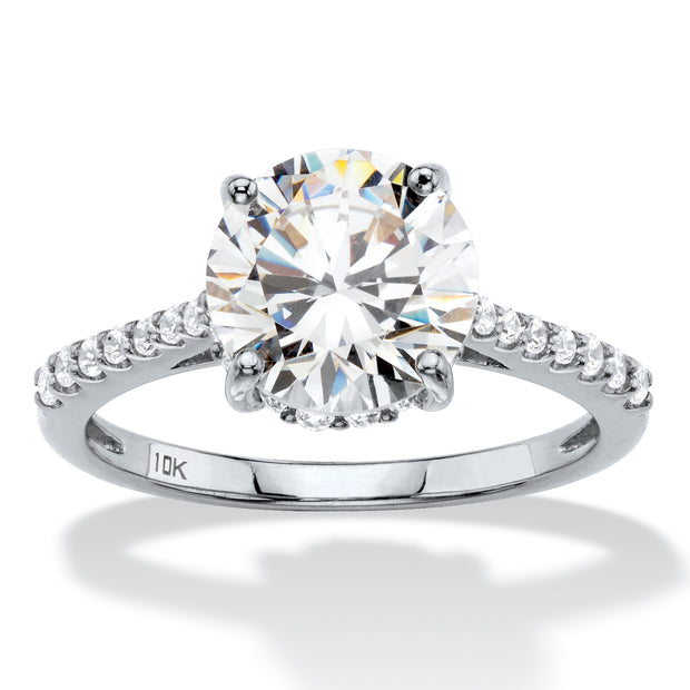 PalmBeach Jewelry 10K White Gold Round Cubic Zirconia Engagement Ring Sizes 6-10