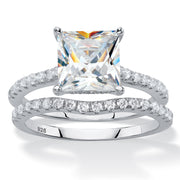 PalmBeach Jewelry Platinum-plated Sterling Silver Princess Cut Cubic Zirconia Bridal Ring Set Sizes 6-10