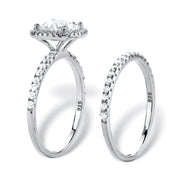PalmBeach Jewelry Platinum-plated Sterling Silver Round Cubic Zirconia Halo Bridal Ring Set Sizes 6-10