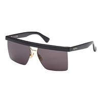 Max Mara Max Mara Sunglasses Rectangle Semi Rim, Shiny Black Frame and Smoke Lens MM007201A