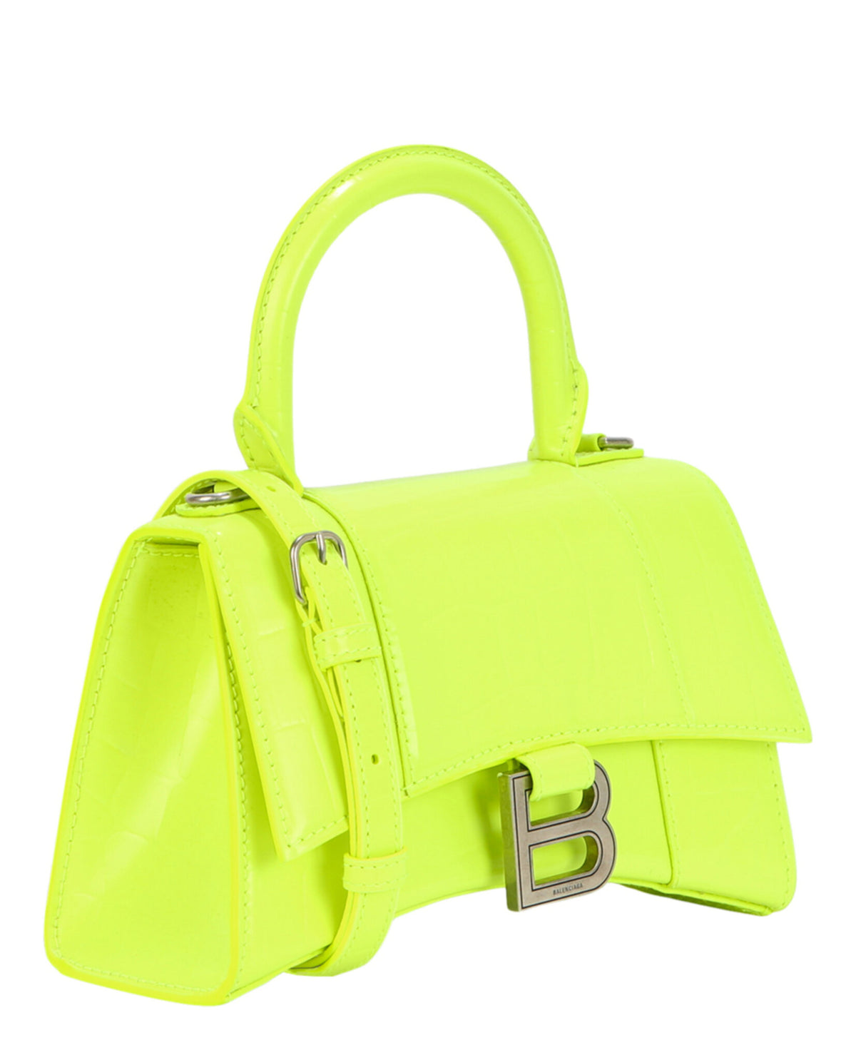 Balenciaga Womens Crocodile Embossed Hourglass Xs Top Handle Bag