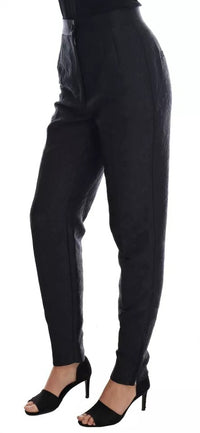 Dolce & Gabbana Black Floral Brocade High Waist Women's Pants