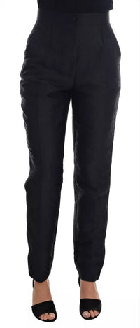 Dolce & Gabbana Black Floral Brocade High Waist Women's Pants