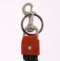 Dolce & Gabbana Red Yellow Raffia Leather Clasp Finder Keyring Women's Keychain