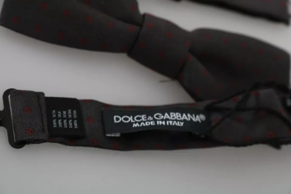 Dolce & Gabbana Dolce & Gabbana Gray Dotted Silk Adjustable Neck Bow Men's Tie