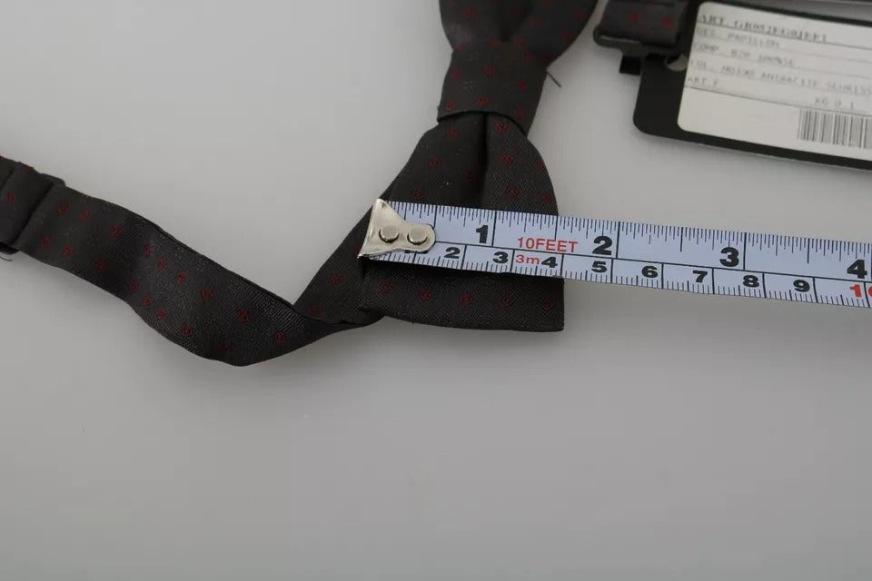 Dolce & Gabbana Dolce & Gabbana Gray Dotted Silk Adjustable Neck Bow Men's Tie