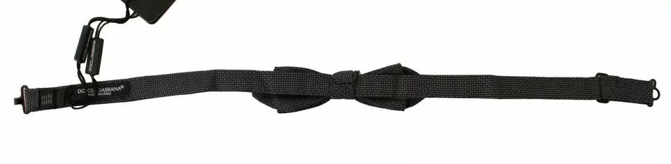 Dolce & Gabbana Dolce & Gabbana Gray Pattern Silk Adjustable Neck Bow Men's Tie