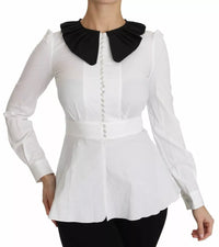 Dolce & Gabbana Black White Decorative Buttons Tops Shirt Women's Blouse