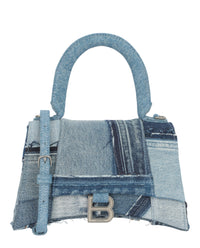 Balenciaga Womens Hourglass Denim Patchwork Top Handle Bag