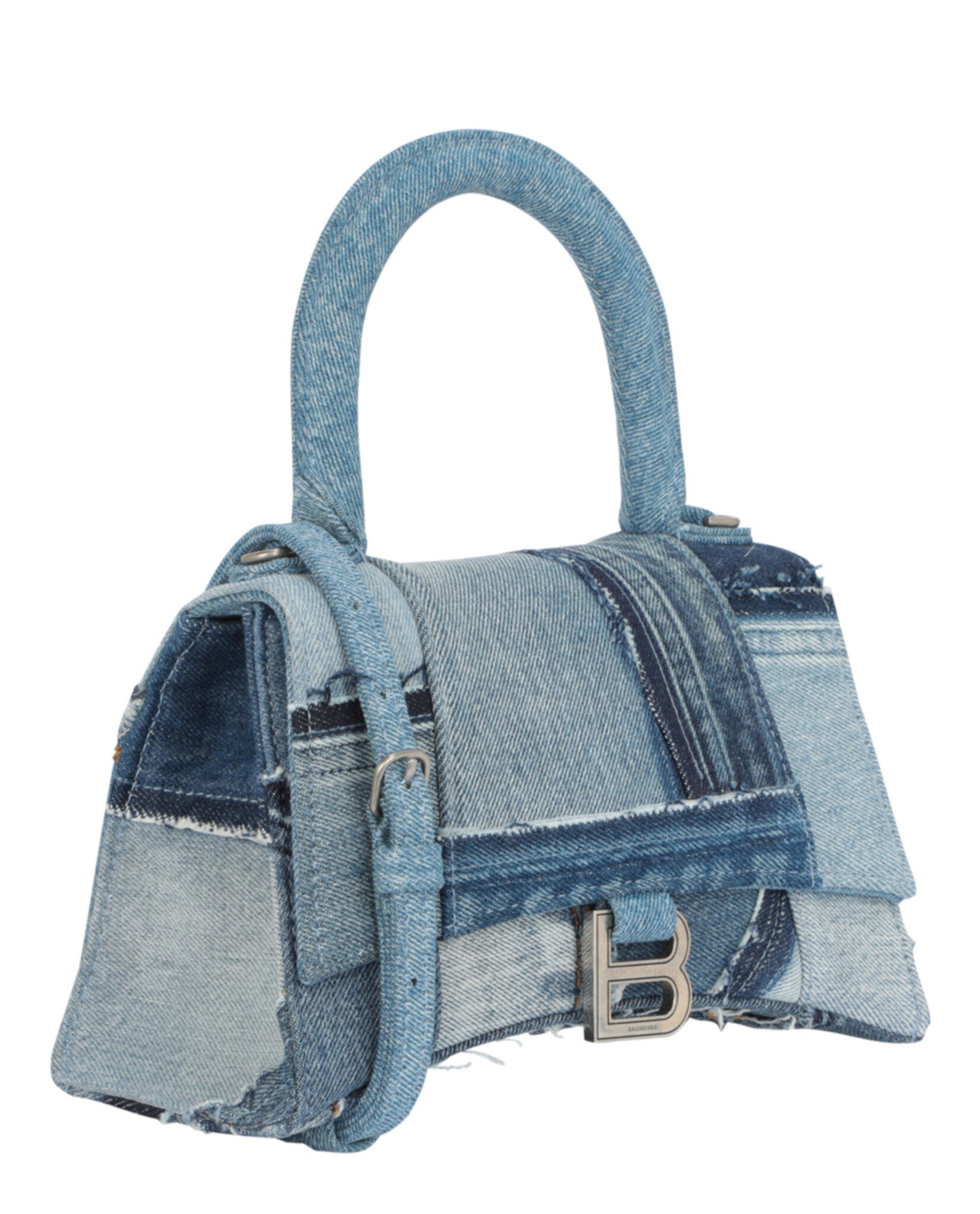 Balenciaga Womens Hourglass Denim Patchwork Top Handle Bag