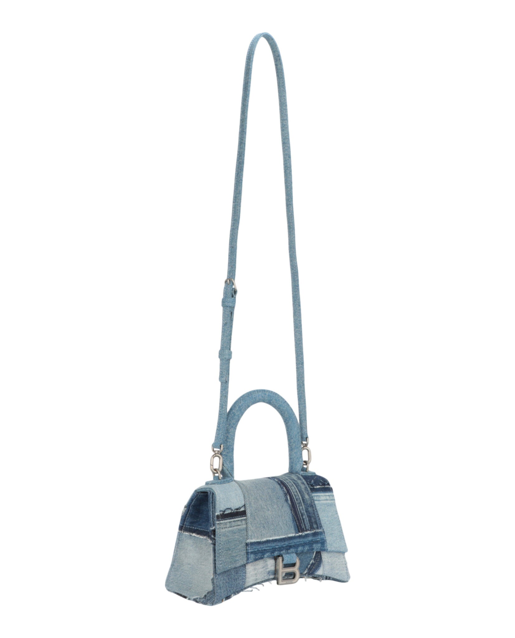 Balenciaga Womens Hourglass Denim Patchwork Top Handle Bag