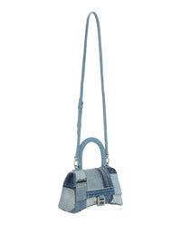 Balenciaga Womens Hourglass Denim Patchwork Top Handle Bag