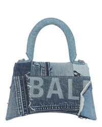 Balenciaga Womens Hourglass Denim Patchwork Top Handle Bag
