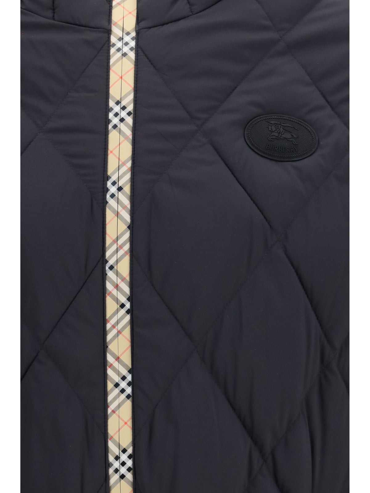 Burberry Men Doversgreen Nylon Down Jacket With Check Stitching