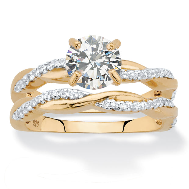 PalmBeach Jewelry Yellow Gold-plated Sterling Silver Round Cubic Zirconia Twisted Vine Bridal Ring Set Sizes 6-10