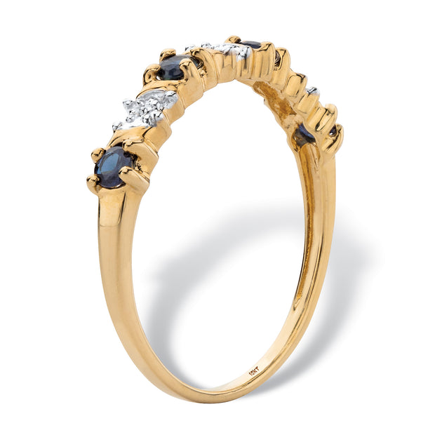 PalmBeach Jewelry 10K Yellow Gold Round Genuine Blue Sapphire and Diamond Accent Ring Sizes 6-10