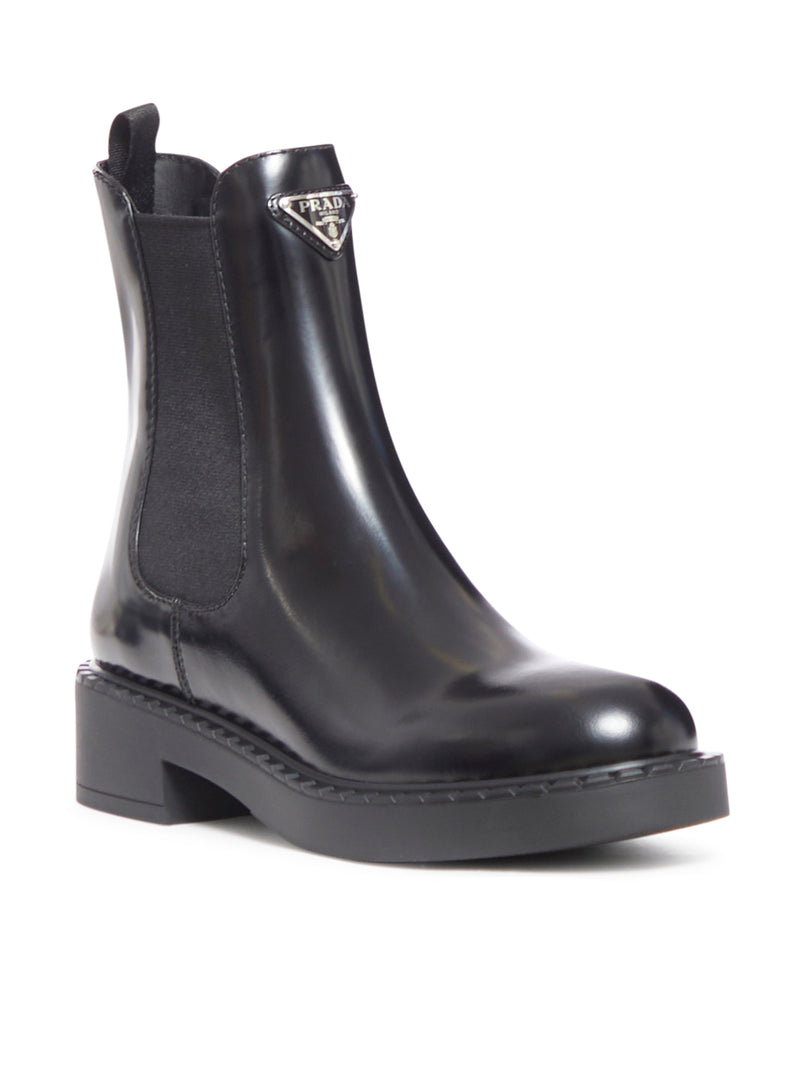 Prada Women Brushed Leather Ankle Boots