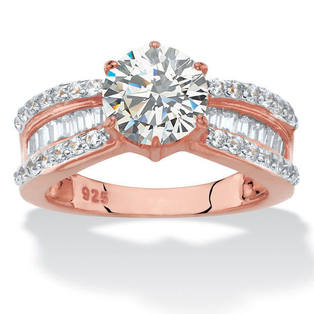 PalmBeach Jewelry Rose Gold-plated Sterling Silver Round Cubic Zirconia Engagement Ring Sizes 6-10