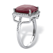 PalmBeach Jewelry Sterling Silver Cushion Genuine Red Ruby and Round Genuine White Topaz Halo Ring Sizes 6-10