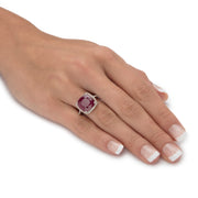 PalmBeach Jewelry Sterling Silver Cushion Genuine Red Ruby and Round Genuine White Topaz Halo Ring Sizes 6-10