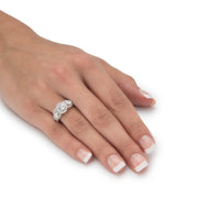 PalmBeach Jewelry 10K White Gold Round Cubic Zirconia 3-Stone Halo Bridal Ring Set Sizes 6-9