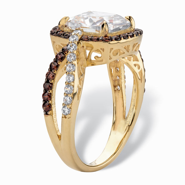PalmBeach Jewelry Yellow Gold-plated Sterling Silver Cushion Cubic Zirconia Engagement Ring Sizes 6-12
