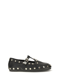GANNI Ganni Women Mary Jenny Studded Ballerinas In Pebbled Leather