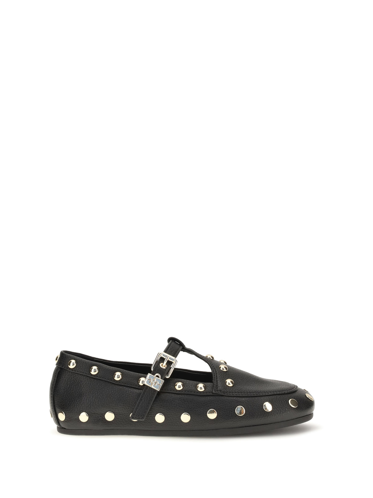 GANNI Ganni Women Mary Jenny Studded Ballerinas In Pebbled Leather