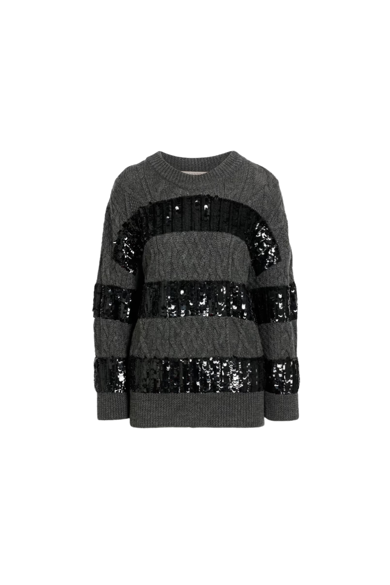 Valentino Garavani Valentino Garavani Sequin-Embellished Cable-Knit Wool Sweater Grigio Mel.scuro/nero 3B0Kc50D88A_Zph