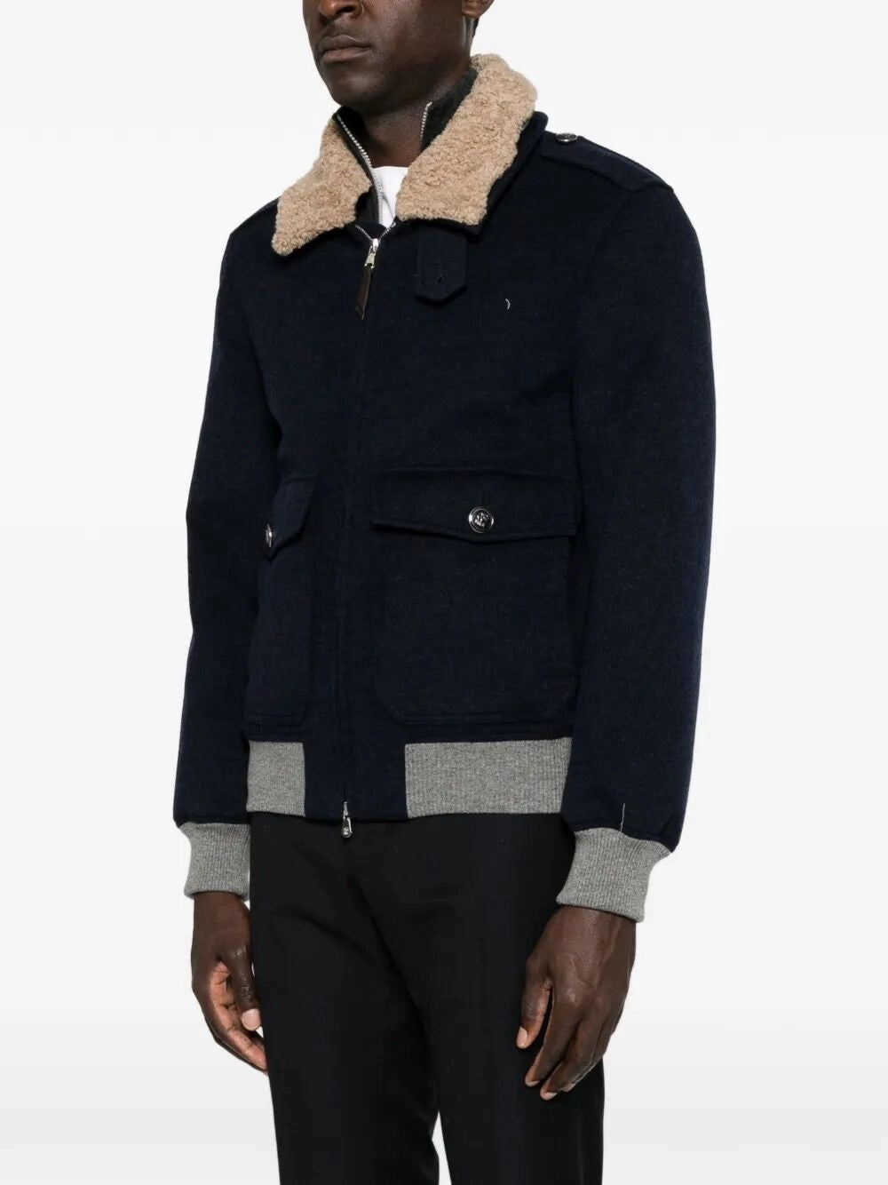 Brunello Cucinelli Men Bonded Cashmere Beaver Cloth Bomber Jacket
