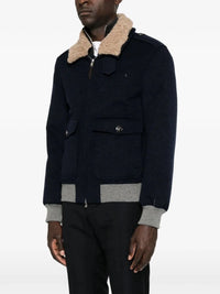 Brunello Cucinelli Men Bonded Cashmere Beaver Cloth Bomber Jacket